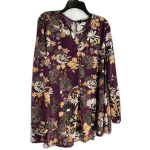 Du Jour Women's Xl Tunic Blouse Top Maroon Black Gold White Floral